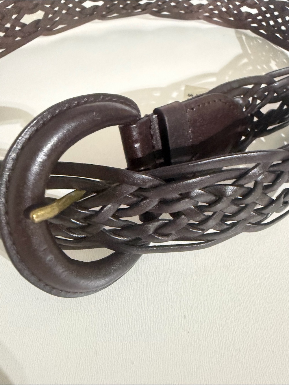 New York & Company Dark Brown Braided Leather Belt with Round Buckle